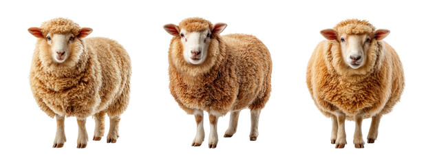Three Cute Sheep on a Transparent Background for Creative Projects