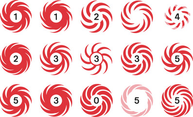 Abstract Red Swirl Shapes with Numbers on White Background Art