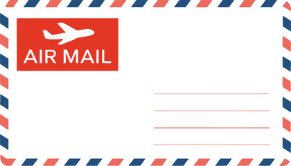 Airmail Envelope with Airplane Icon and Border Isolated on White Surface