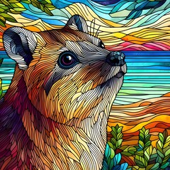 바위너구리, 스테인드 글라스 기법 일러스트, jpeg (Hyrax, Stained Glass Techniques Design Illustration, jpeg)