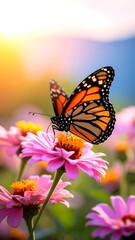 Fototapeta premium Monarch butterfly on pink flowers (1)