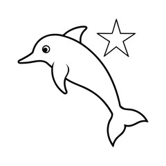 outline dolphin with star cartoon 