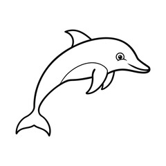 outline dolphin jumping cartoon on white backgroun