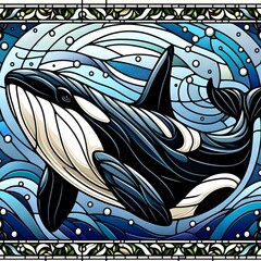 범고래, 스테인드 글라스 기법 일러스트, jpeg (orca, Stained Glass Techniques Design Illustration, jpeg)