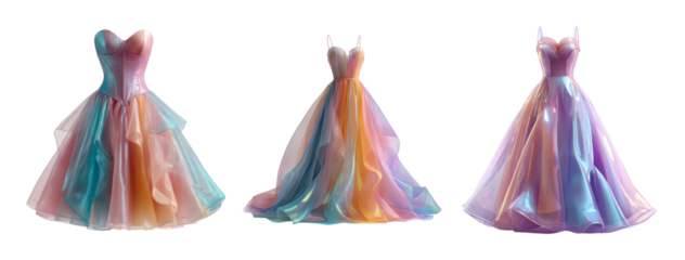 Elegant Tulle Dresses Showcase on Transparent Background