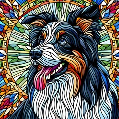 보더콜리, 스테인드 글라스 기법 일러스트, jpeg (Border Collie, Stained Glass Techniques Design Illustration, jpeg)