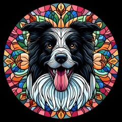 보더콜리, 스테인드 글라스 기법 일러스트, jpeg (Border Collie, Stained Glass Techniques Design Illustration, jpeg)