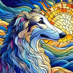 보르조이, 스테인드 글라스 기법 일러스트, jpeg (Borzoi, Stained Glass Techniques Design Illustration, jpeg)