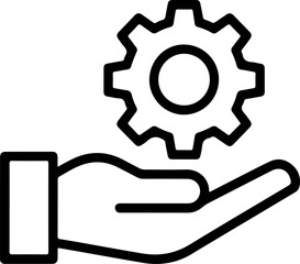 Hand holding a cogwheel icon representing service and mechanical engineering support