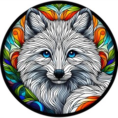 북극여우, 스테인드 글라스 기법 일러스트, jpeg (Arctic fox, Stained Glass Techniques Design Illustration, jpeg)