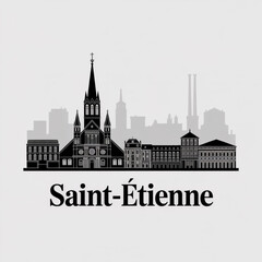 Naklejka premium Saint Etienne Skyline Silhouette - French Industrial Heritage City Vector Illustration