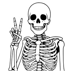 Skeleton making peace sign