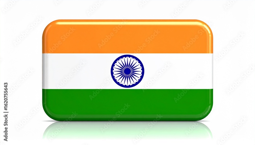 Poster glossy rectangular icon displaying the national flag of india in a vibrant and modern design
