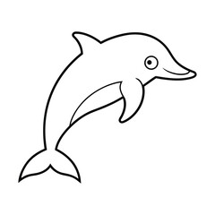 outline dolphin jumping cartoon on white backgroun