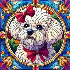 비숑, 스테인드 글라스 기법 일러스트, jpeg (bichon, Stained Glass Techniques Design Illustration, jpeg)