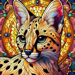 서벌, 스테인드 글라스 기법 일러스트, jpeg (Serval, Stained Glass Techniques Design Illustration, jpeg)