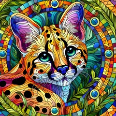 서벌, 스테인드 글라스 기법 일러스트, jpeg (Serval, Stained Glass Techniques Design Illustration, jpeg)