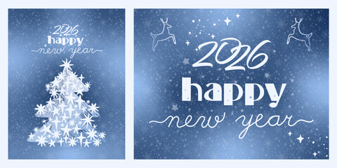 Winter New Year 2026 Greeting Cards Set
