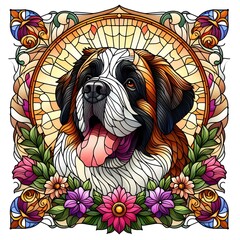 바셋 하운드, 스테인드 글라스 기법 일러스트, jpeg (Basset Hound, Stained Glass Techniques Design Illustration, jpeg)