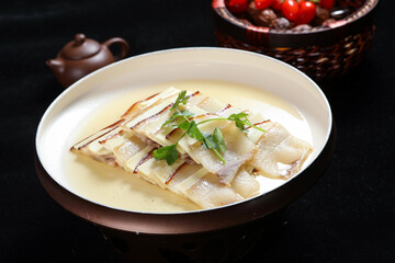 Chinese cuisine, Cantonese cuisine, steamed preserved pork with winter bamboo shoots