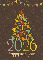 Retro Styled New Year 2026 Card with Star Tree