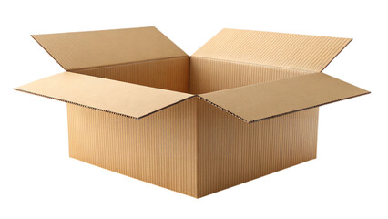 Open empty cardboard box isolated on black background, perfect for packaging and shipping needs