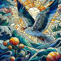 갈매기, 스테인드 글라스 기법 일러스트, jpeg (Common gull, Stained Glass Techniques Design Illustration, jpeg)