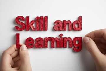 3D text Learning" in red color two hands holding