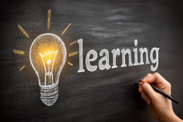 A chalkboard with the words " learning"