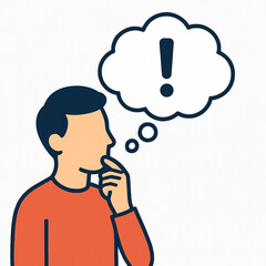 Man thinking and finding a solution with an exclamation mark.