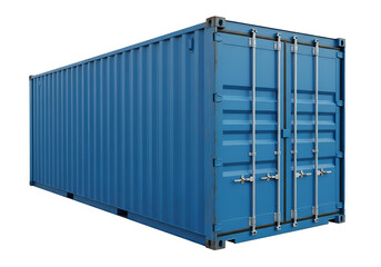 A  shot of a large, vibrant blue shipping container.