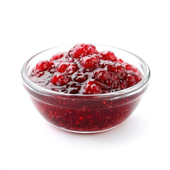 A small glass bowl of raspberries jam