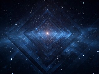Futuristic Dark Blue Grid Background with Glowing Lines and Starlight Effect, Symmetrical Sci-Fi Digital Space

