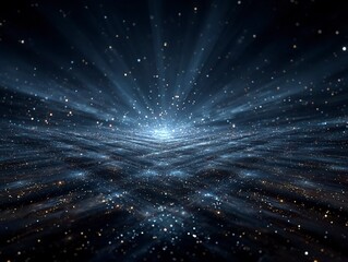 Futuristic Dark Blue Grid Background with Glowing Lines and Starlight Effect, Symmetrical Sci-Fi Digital Space
