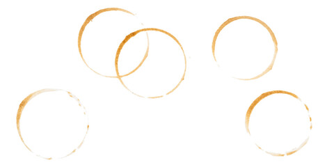coffee cup stain rings on white background, isolated PNG