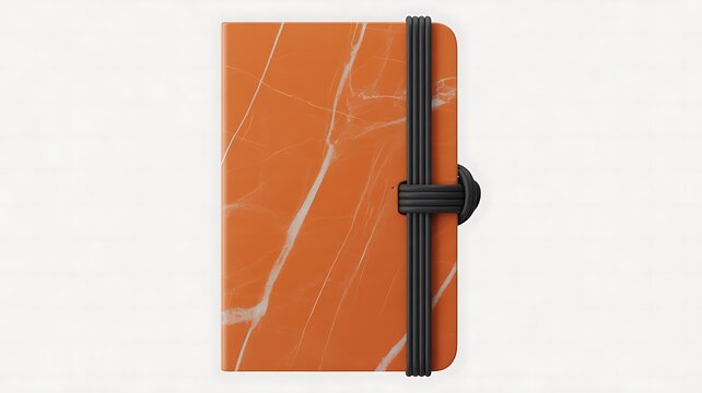 Orange marble patterned notebook with black elastic closure white