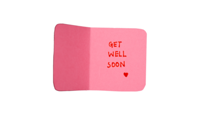 handmade Get well soon card with blank side isolated on white background 