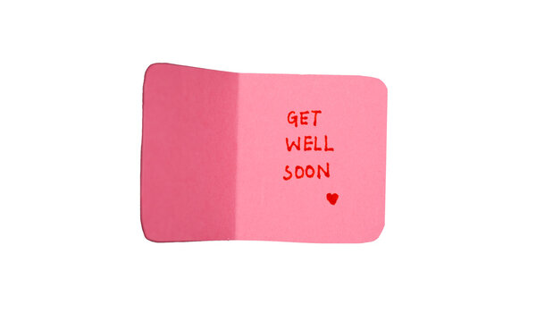 handmade Get well soon card with blank side isolated on white background 