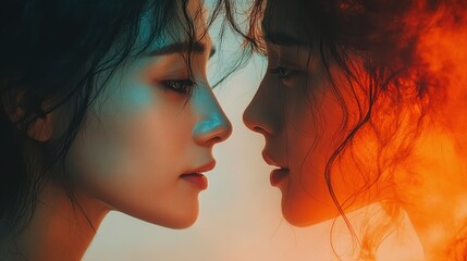 Naklejka premium Two women facing each other in a close up
