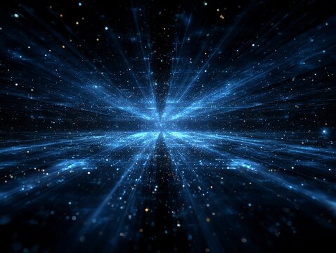Futuristic Dark Blue Grid Background with Glowing Lines and Starlight Effect, Symmetrical Sci-Fi Digital Space
