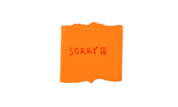 sorry on a sticky note isolated on a white background, cute sorry card note