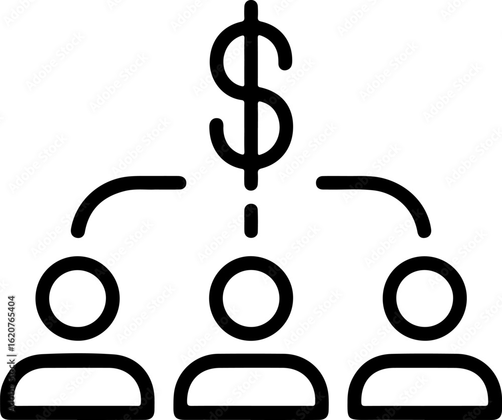 Poster financial distribution to multiple people from a central source icon