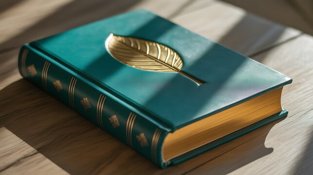 Teal book with gold leaf embossed cover and gilded pages image