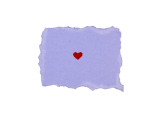 red heart on purple paper with torn edges, isolated on white, PNG