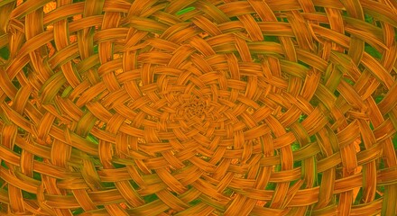 Intricate Woven Rattan Circular Pattern in Warm Brown and Green Tones