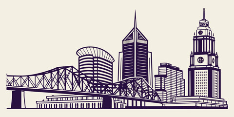 Louisville Skyline Vector: 400 West Market, KFC Yum! Centre, Big Four Bridge

