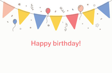 Hand Drawn Celebration Flags with Balloons Confetti Isolated on White Background