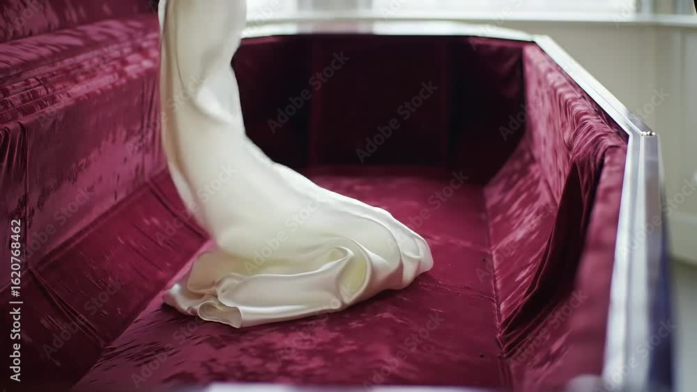 Poster elegant draping fabric inside an empty coffin evokes a sense of tranquility and reflection in a sere