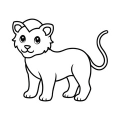  outline lion cub cartoon on white background 