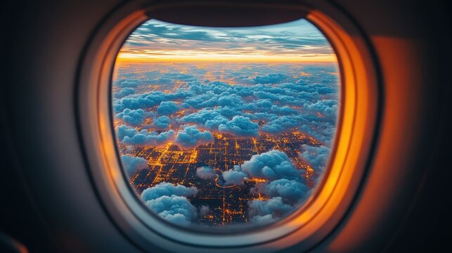 Aerial view of a city from an airplane window travel concept